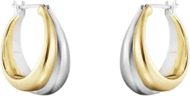 18K Two-tone Gold Silver Curve Earrings for Women | Light Weight Italian Design Click Top Pearl Dainty Huggie Hoop Earrings for Women