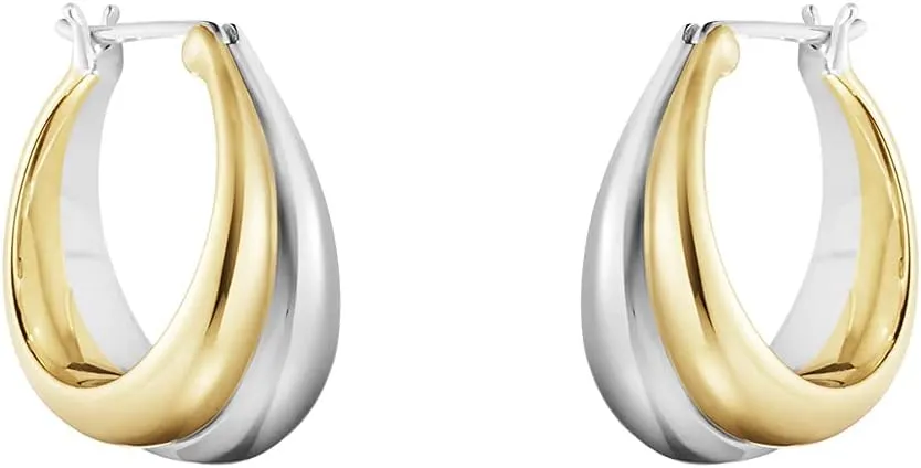 18K Two-tone Gold Silver Curve Earrings for Women | Light Weight Italian Design Click Top Pearl Dainty Huggie Hoop Earrings for Women