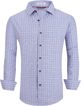 Alex Vando Mens Button Down Shirts Wrinkle Free 4-Way Stretch Print Business Casual Shirt