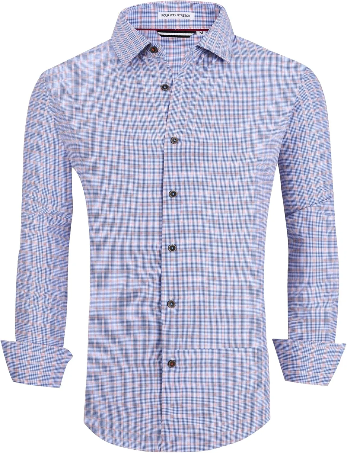 Alex Vando Mens Button Down Shirts Wrinkle Free 4-Way Stretch Print Business Casual Shirt