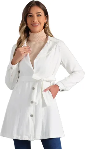 Allegra K Women's Trench Jean Jackets Notched Lapel Midi Denim Jacket