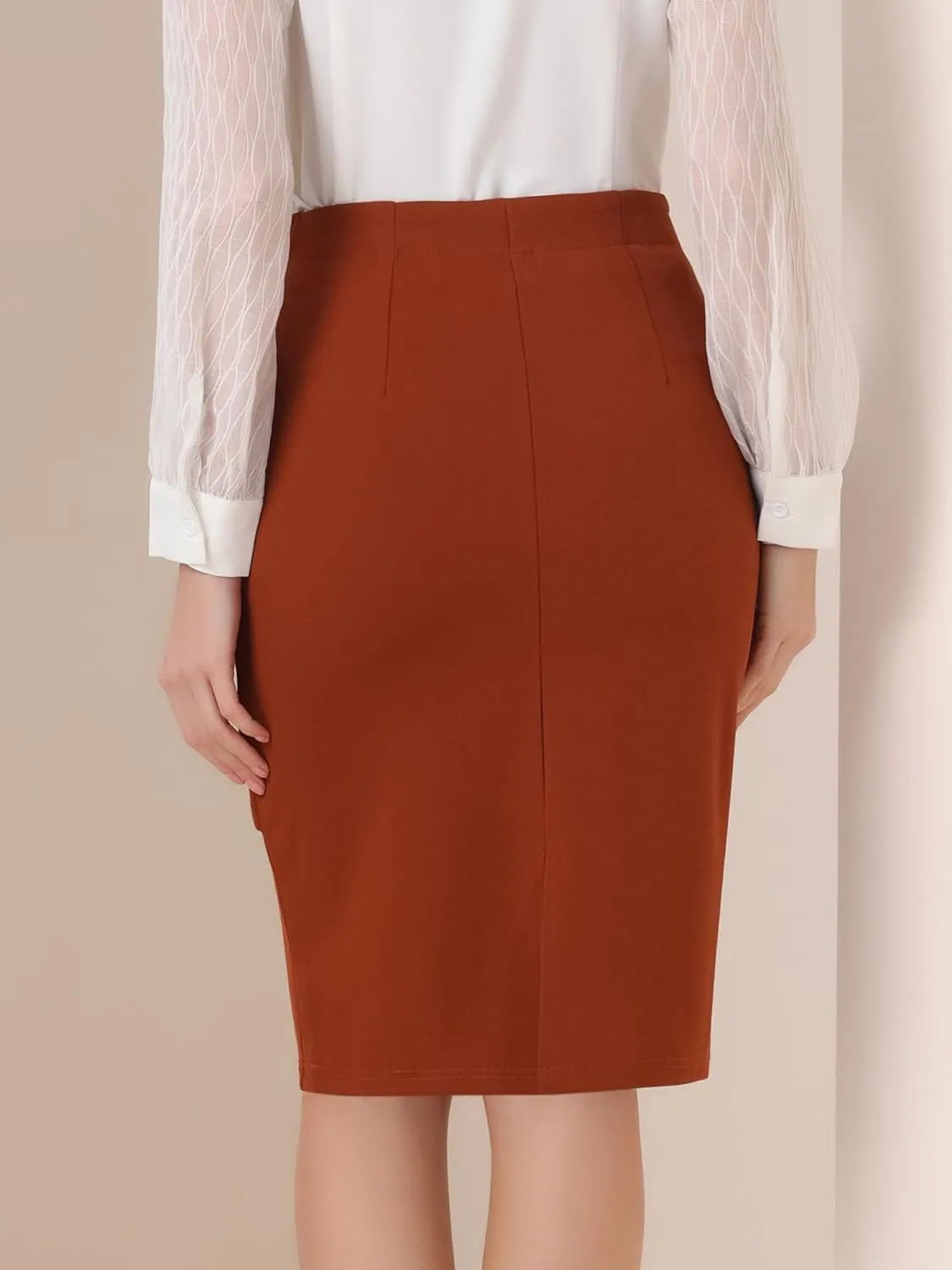Allegra K Work Knee Length Bodycon Skirts for Women's Ruched High Waist Pencil Skirt