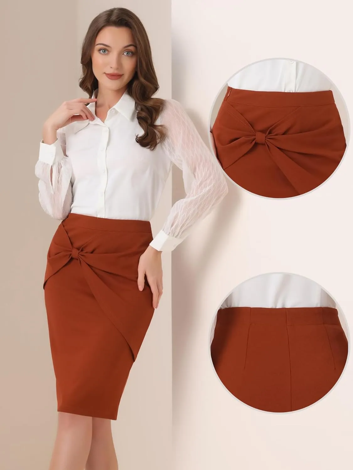 Allegra K Work Knee Length Bodycon Skirts for Women's Ruched High Waist Pencil Skirt