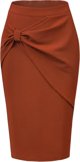 Allegra K Work Knee Length Bodycon Skirts for Women's Ruched High Waist Pencil Skirt