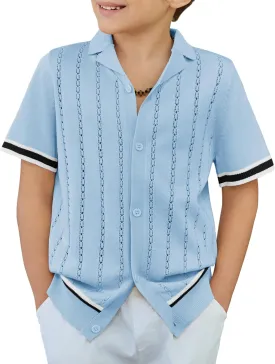 Arshiner Boys Knit Shirts Short Sleeve Button Down Shirt Vintage Fashion Casual Summer Beach Shirts for Kids 5-13 Years