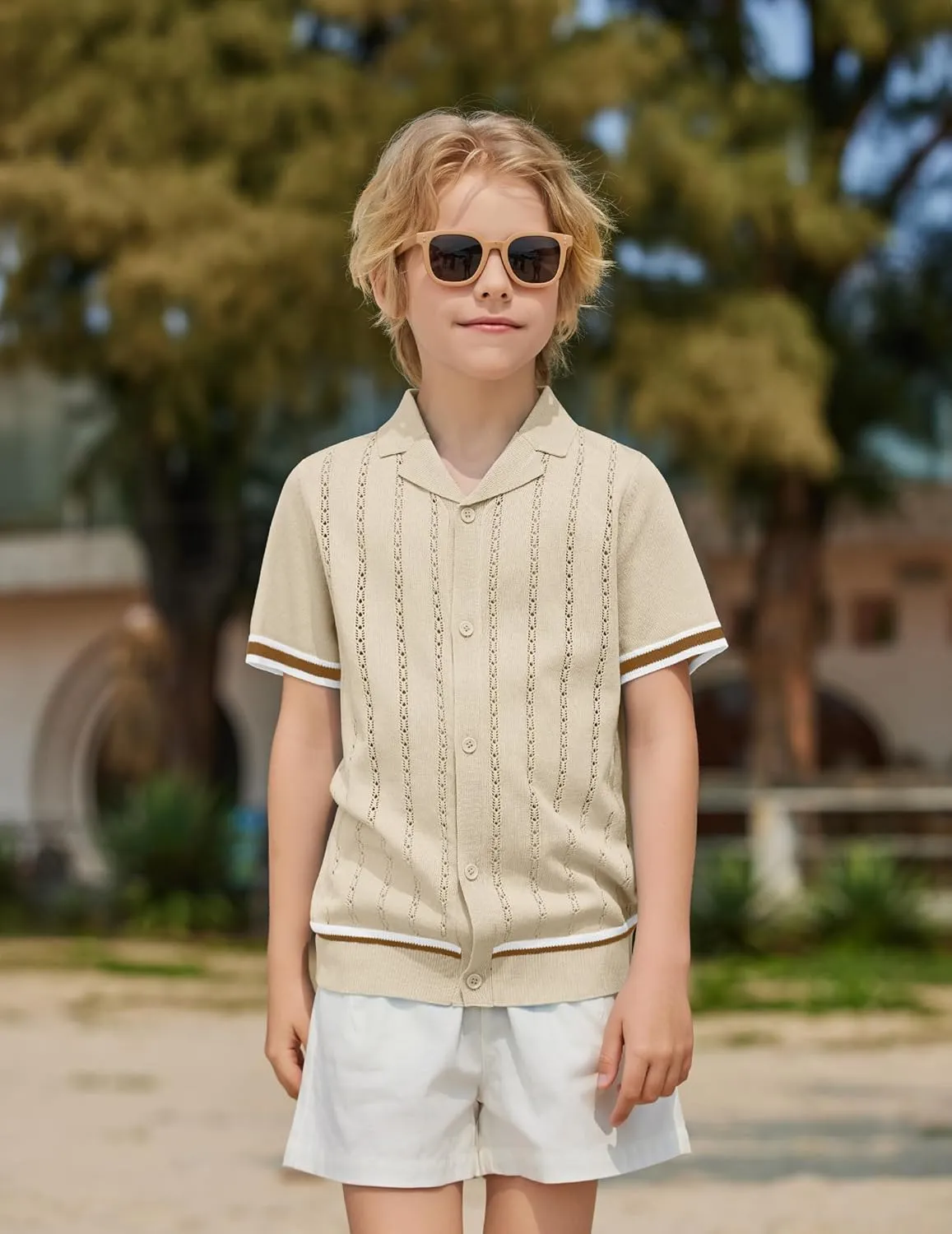 Arshiner Boys Knit Shirts Short Sleeve Button Down Shirt Vintage Fashion Casual Summer Beach Shirts for Kids 5-13 Years