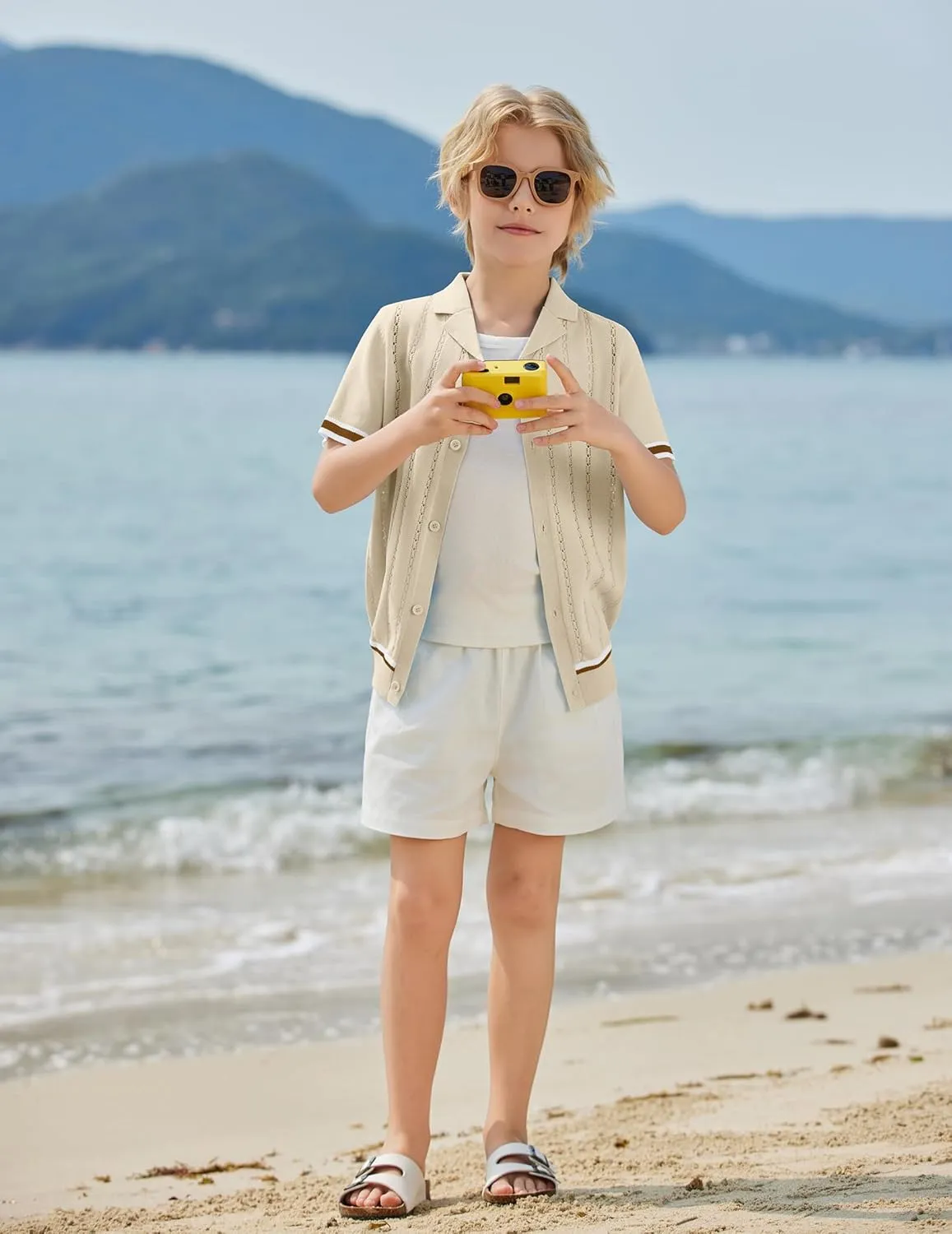 Arshiner Boys Knit Shirts Short Sleeve Button Down Shirt Vintage Fashion Casual Summer Beach Shirts for Kids 5-13 Years