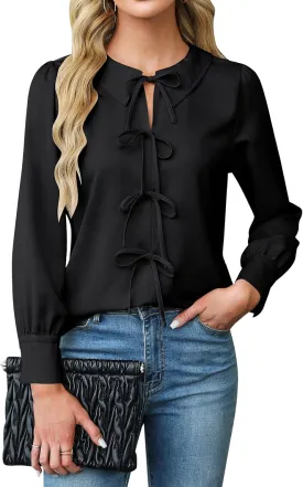 Blooming Jelly Women's Dressy Casual Blouses Business Work Tops Tie Front Long Sleeve Shirts 2025 Fall Outfits