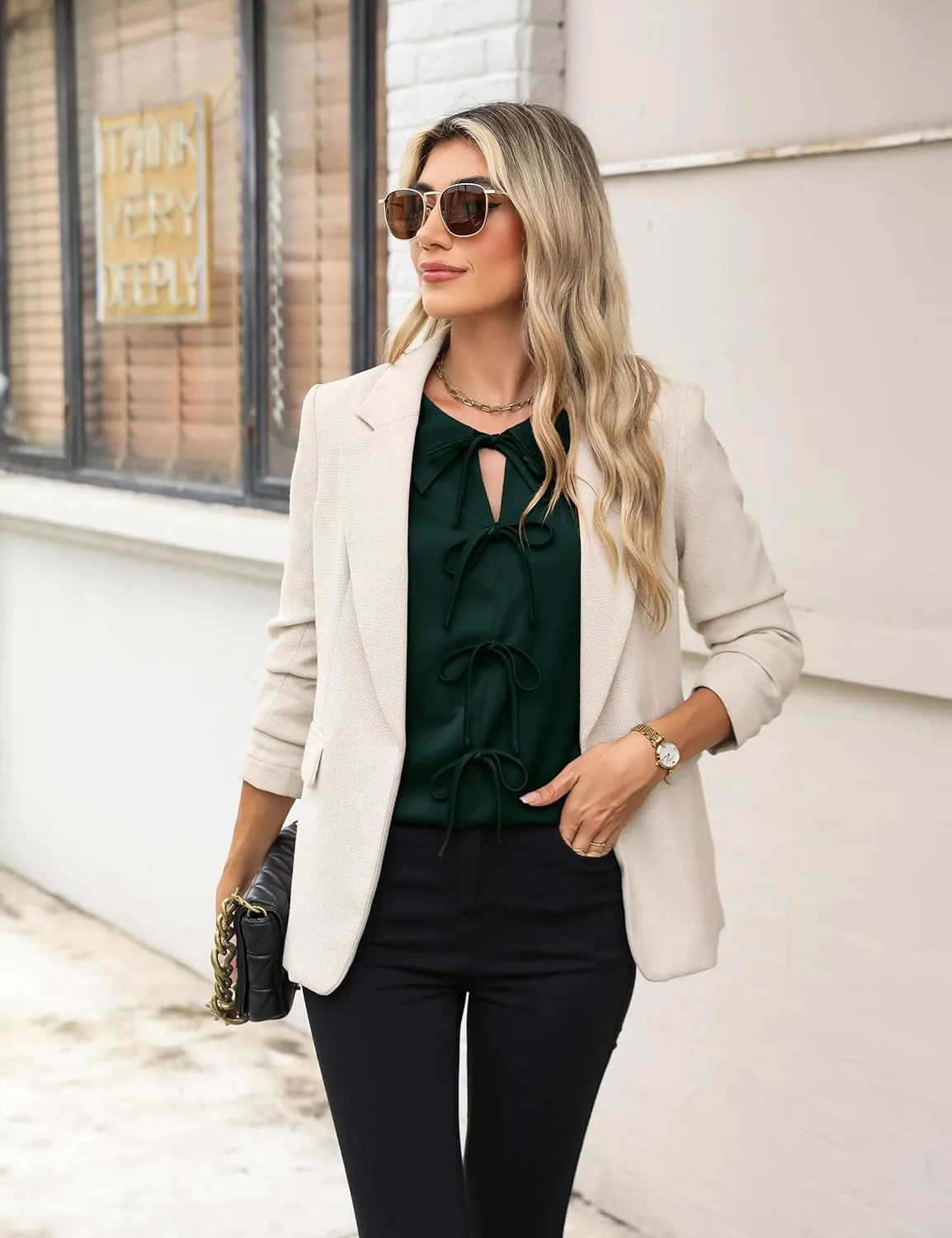 Blooming Jelly Women's Dressy Casual Blouses Business Work Tops Tie Front Long Sleeve Shirts 2025 Fall Outfits