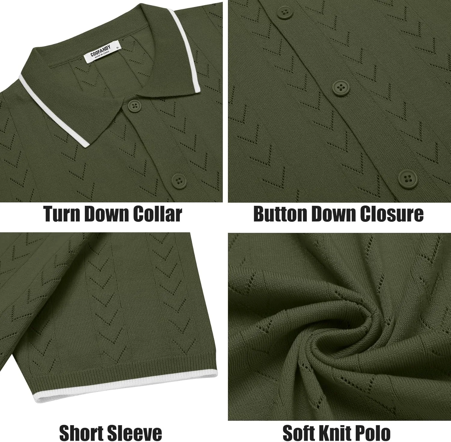 COOFANDY Mens Knit Polo Shirts Button Down Short Sleeve Shirt Summer Casual Beach Vacation Tops