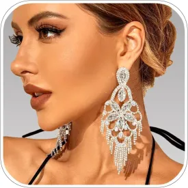 Costume Silver Chandelier Earrings for Women Dangling Trendy Bling Large Rhinestone Earrings Formal Jewelry