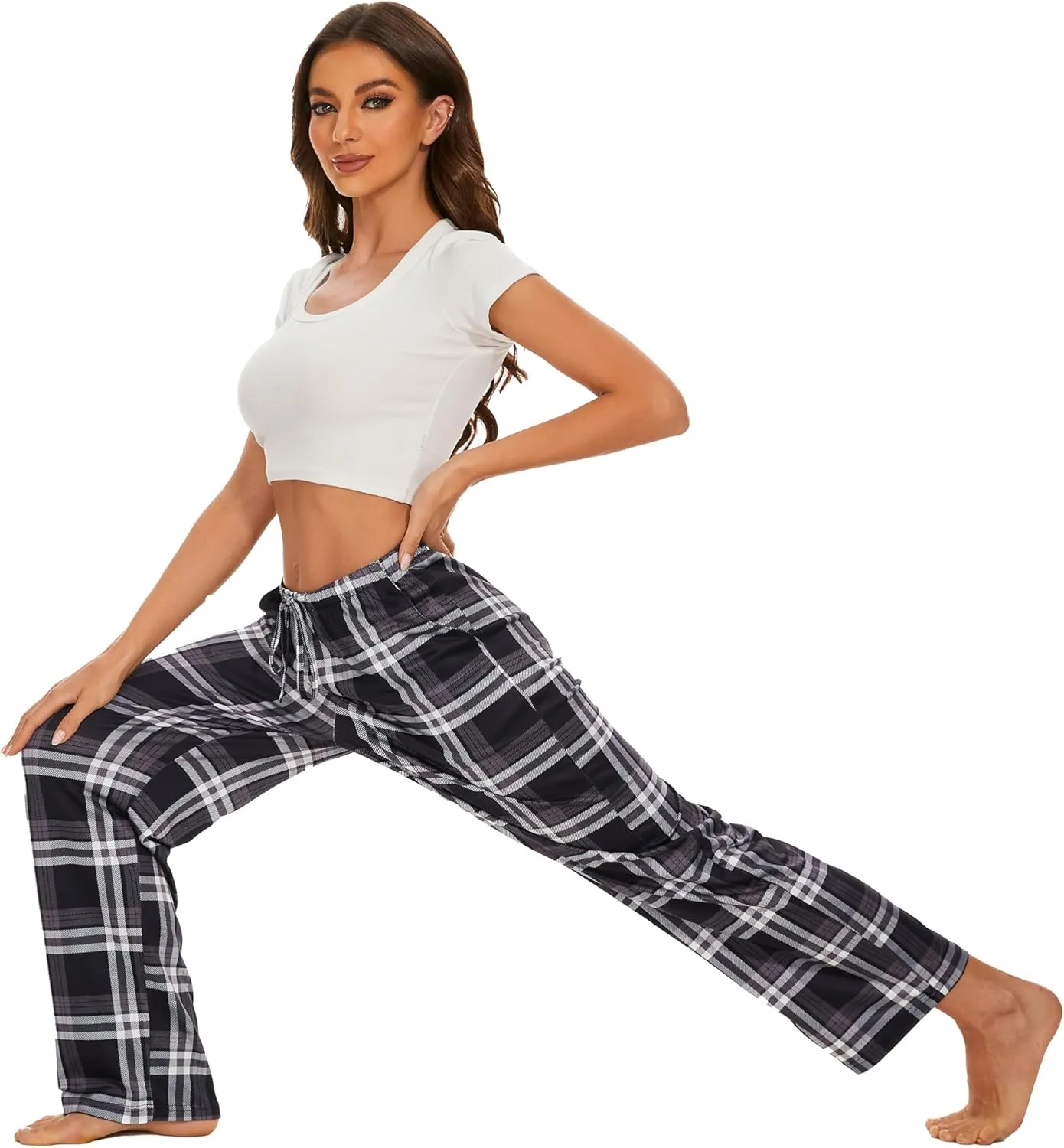 Devirld Women's Lounge Pants, Straight-Leg Loose Pajama Pants for Women Flowy Wide Leg Palazzo Trousers with Pockets