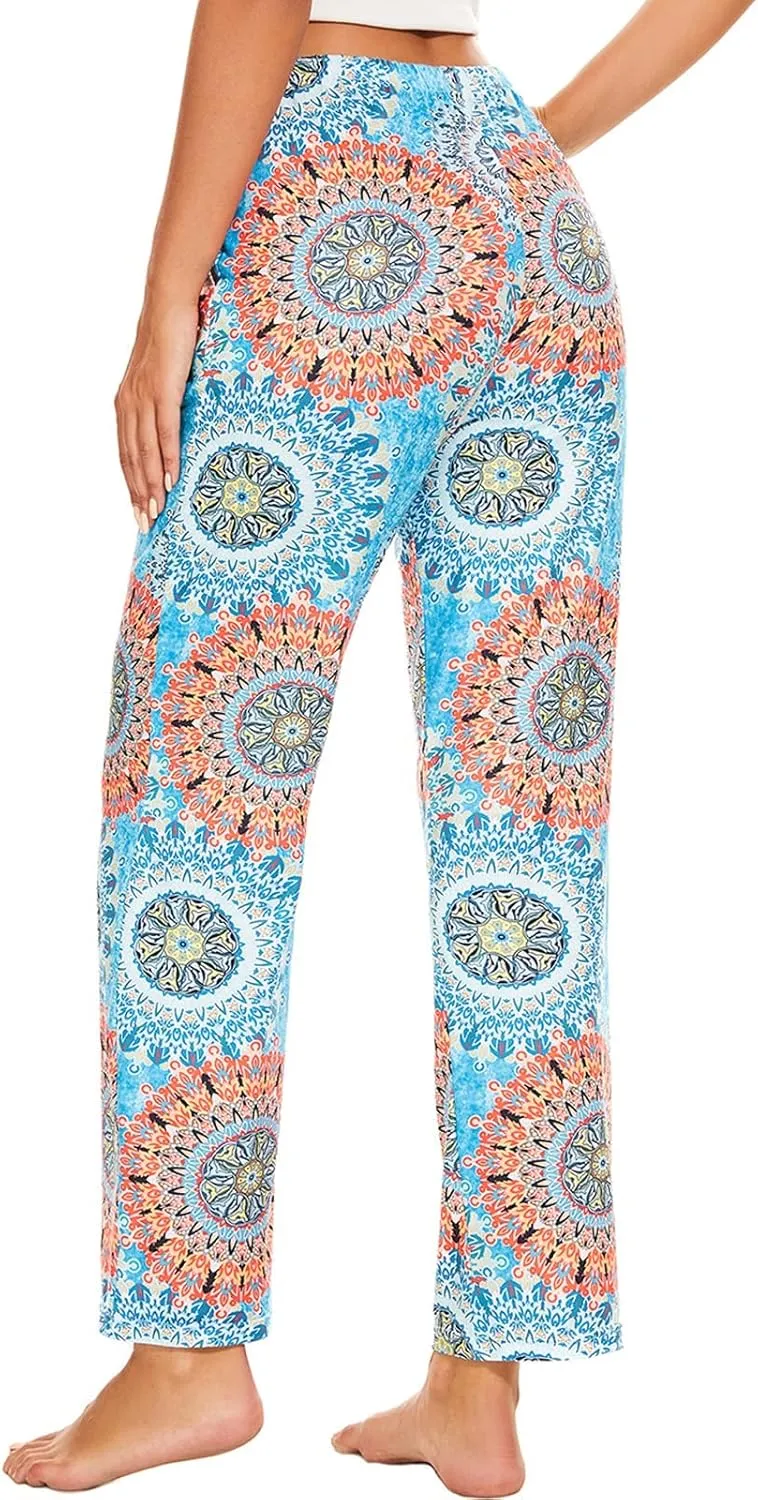 Devirld Women's Lounge Pants, Straight-Leg Loose Pajama Pants for Women Flowy Wide Leg Palazzo Trousers with Pockets