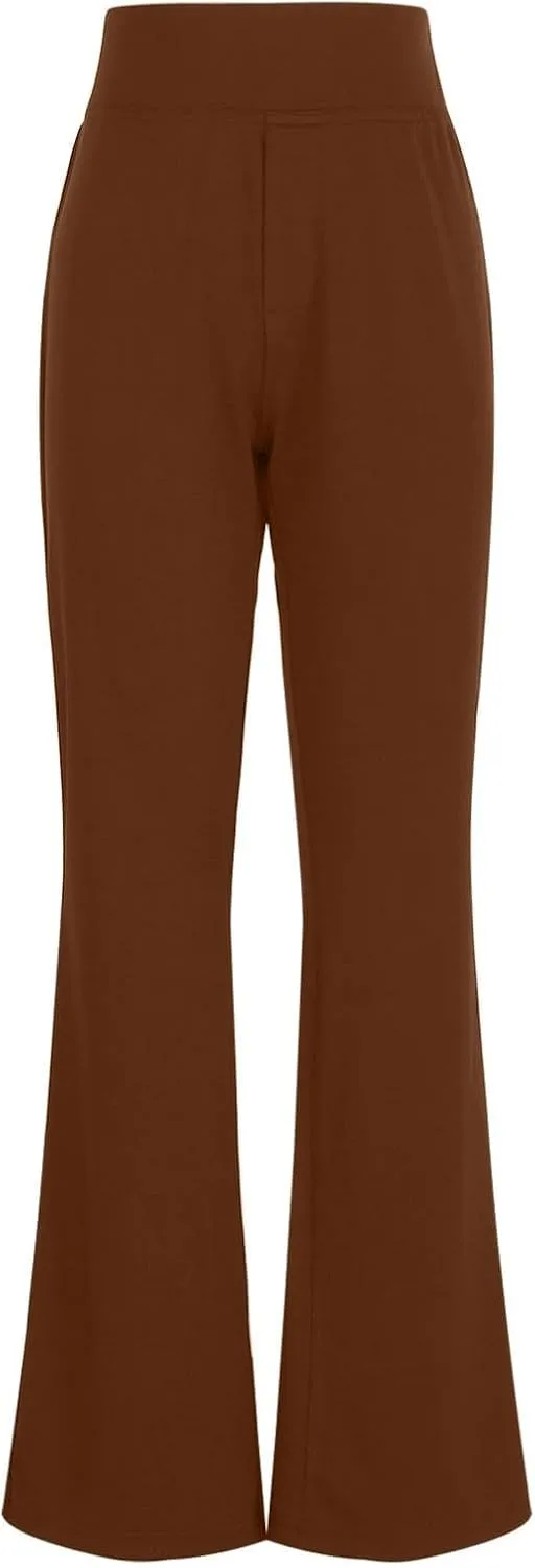 Flare Leggings for Women Casual Elastic High Waisted Wide Leg Pants Athletic Slim Fit Solid Color Bootcut Yoga Pants