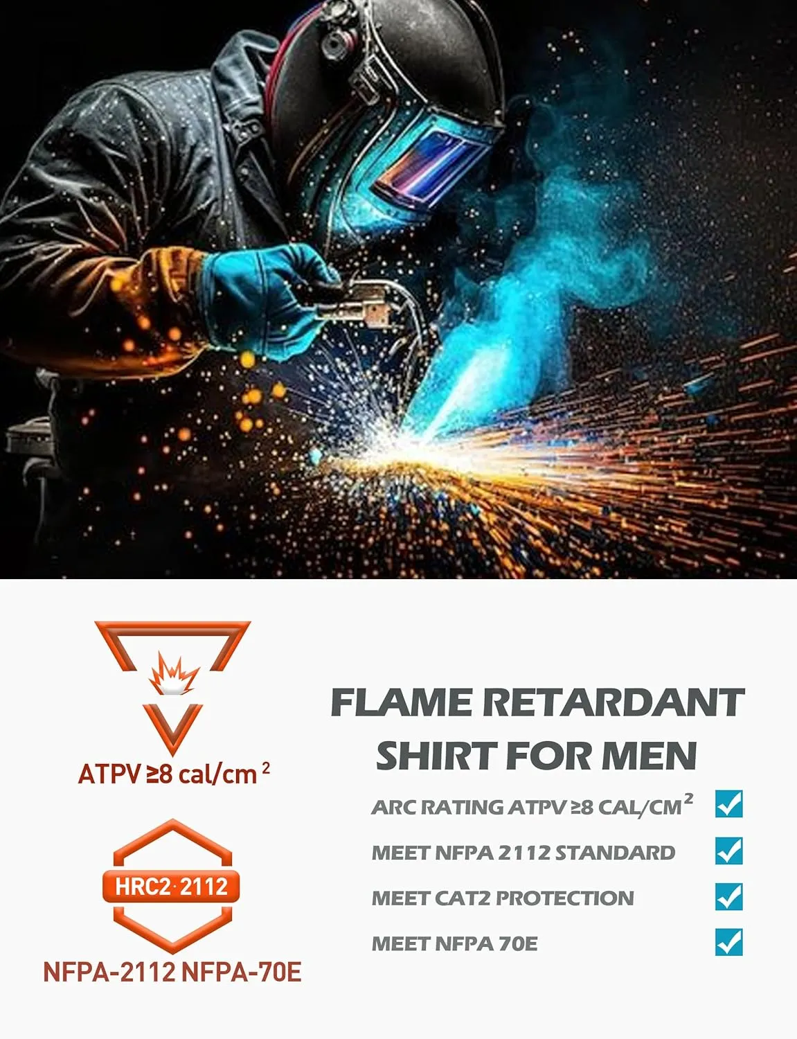 FR Shirts for Men NFPA2112 Flame Resistant Shirts 5.5oz Light Weight Long Sleeve Fire Retardant Shirts