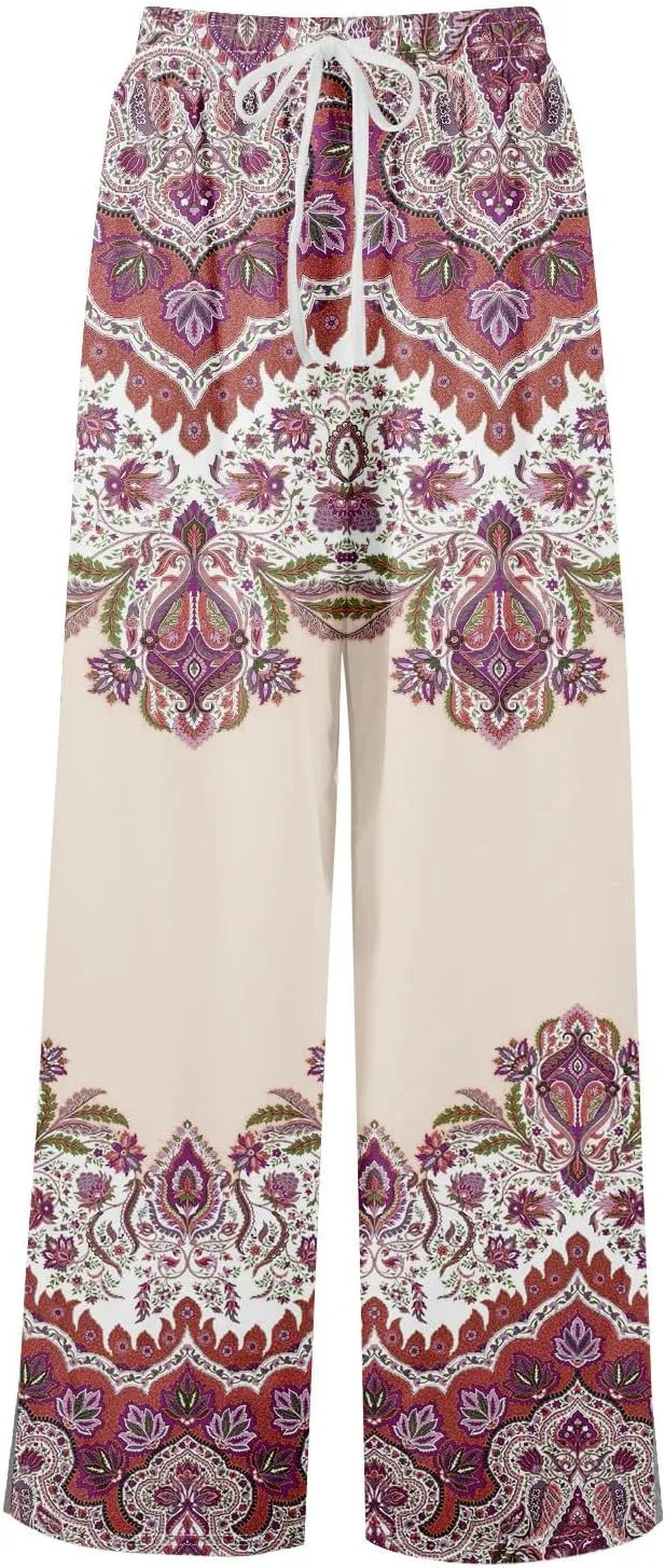 GOFULY Wide Leg Flowy Pants for Women Summer 2025 Beach Palazzo Pants High Elastic Waist Drawstring Side Slit Pockets Trouser