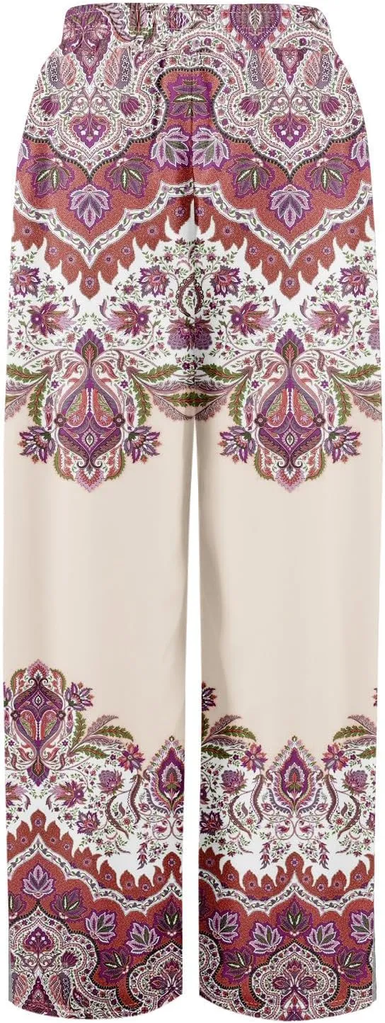 GOFULY Wide Leg Flowy Pants for Women Summer 2025 Beach Palazzo Pants High Elastic Waist Drawstring Side Slit Pockets Trouser