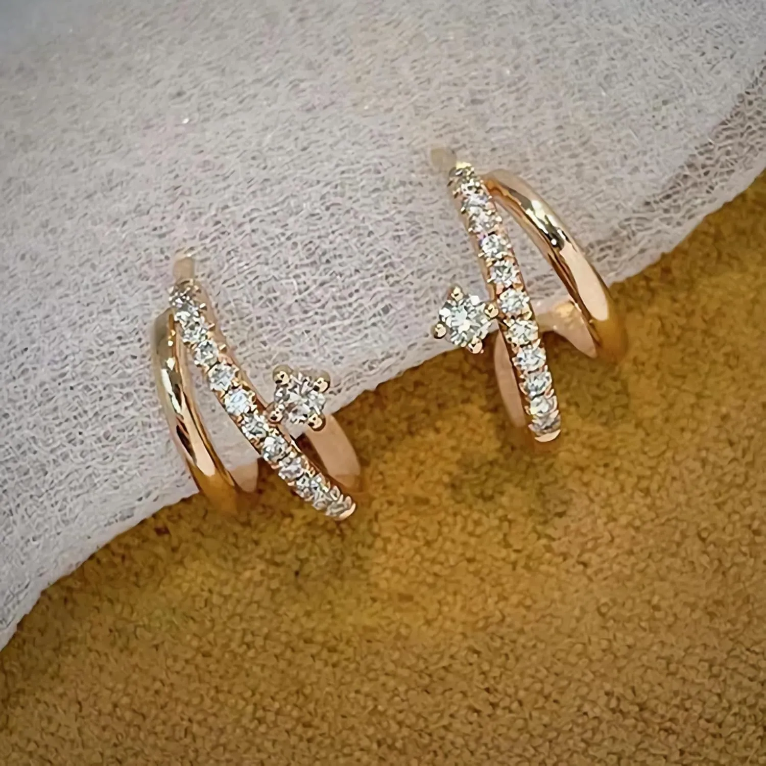 Gold Huggie Split Double Hoop Earrings for Women 14k Plated Gold 925 Sterling Silver Dainty White CZ Huggie Illusion Stud Earrings Oval Cuff Earrings to Daughter Birthday Christmas Gifts