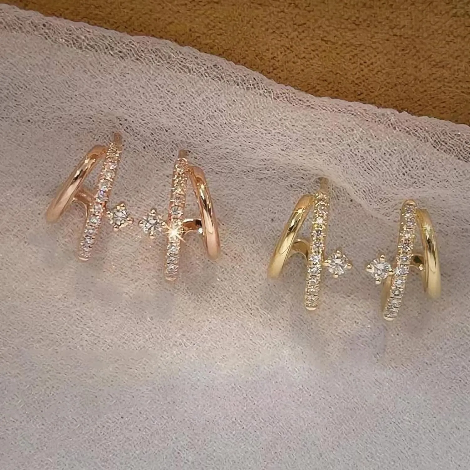 Gold Huggie Split Double Hoop Earrings for Women 14k Plated Gold 925 Sterling Silver Dainty White CZ Huggie Illusion Stud Earrings Oval Cuff Earrings to Daughter Birthday Christmas Gifts