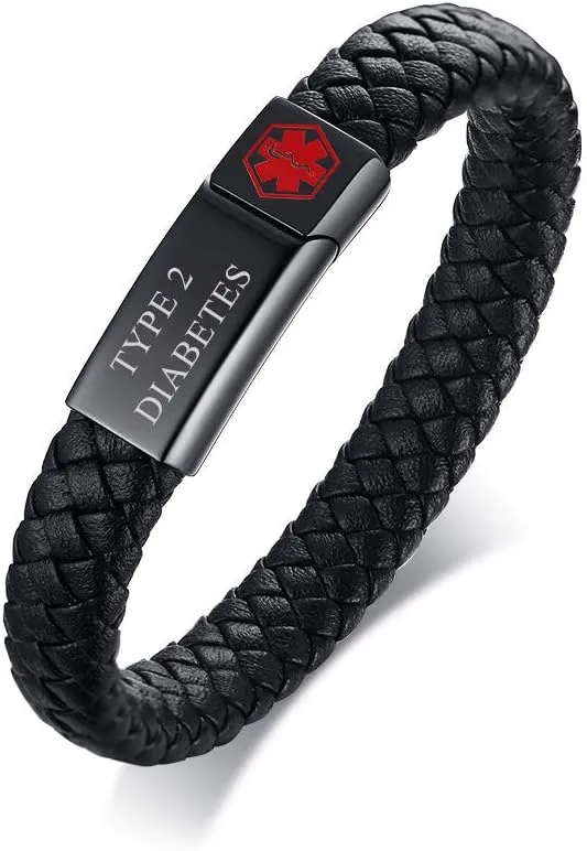 Hisatan Free Custom Engraving Emergency Medical Alert ID Cuff Bracelet for Men Women