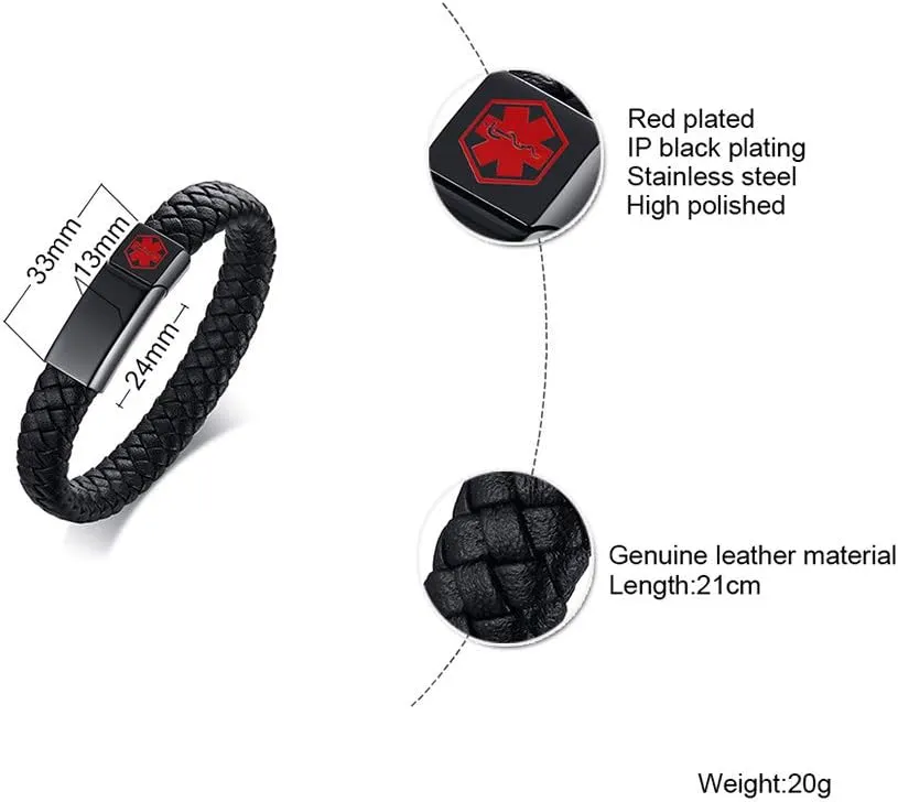Hisatan Free Custom Engraving Emergency Medical Alert ID Cuff Bracelet for Men Women