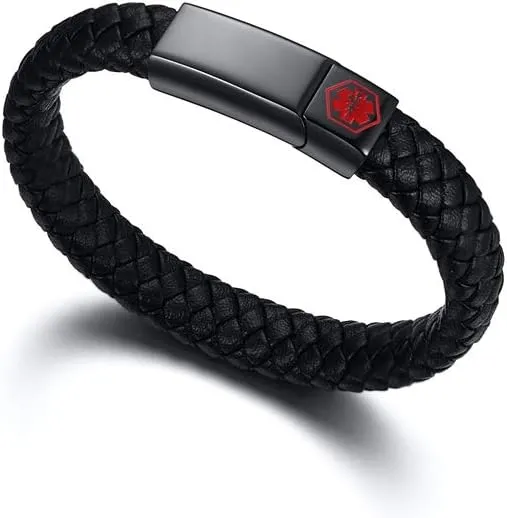 Hisatan Free Custom Engraving Emergency Medical Alert ID Cuff Bracelet for Men Women