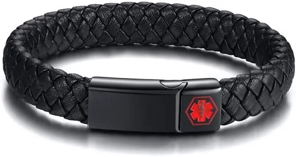 Hisatan Free Custom Engraving Emergency Medical Alert ID Cuff Bracelet for Men Women