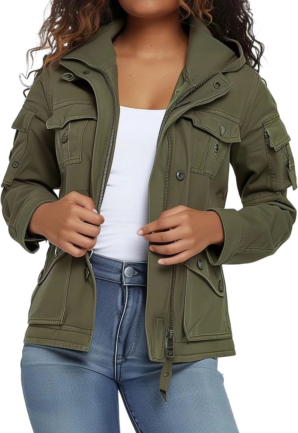 JTNFairy Casual Jackets for Women Long Sleeve Zipper Classic Outwear Bomber Coats with Pockets