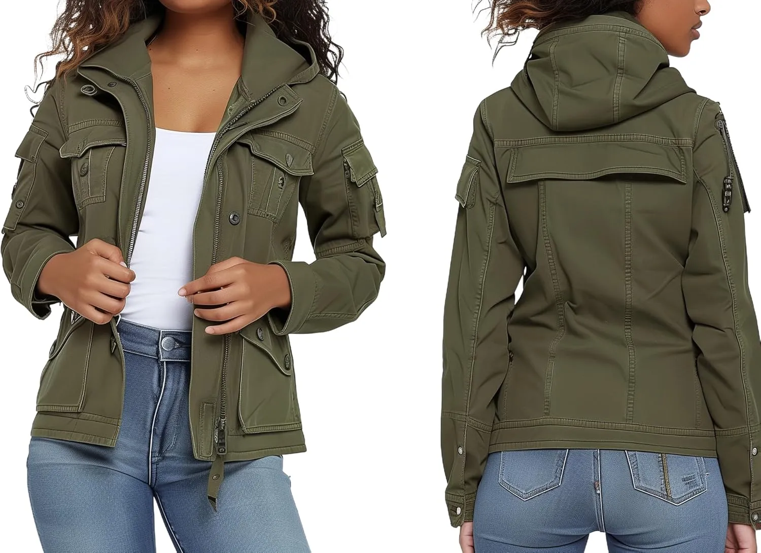 JTNFairy Casual Jackets for Women Long Sleeve Zipper Classic Outwear Bomber Coats with Pockets
