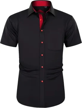 J.VER Men's Short Sleeve Dress Shirts Stretch Wrinkle Free Casual Button Down Shirts with Pocket for Business Wedding