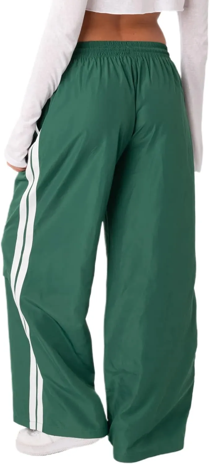 KMBANGI Women Striped Track Pants Elastic Waist Straight Leg Sweatpants Joggers Wide Leg Side Stripes Pants with Pockets