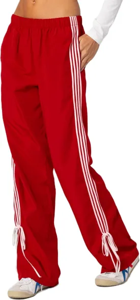 KMBANGI Women Striped Track Pants Elastic Waist Straight Leg Sweatpants Joggers Wide Leg Side Stripes Pants with Pockets