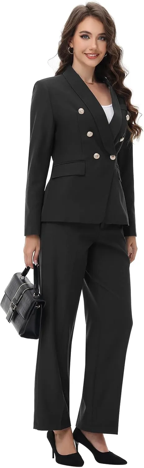 Lamgool Womens Suits 2 Piece Set Shawl Lapel Jacket and Pants Business Casual Outfits