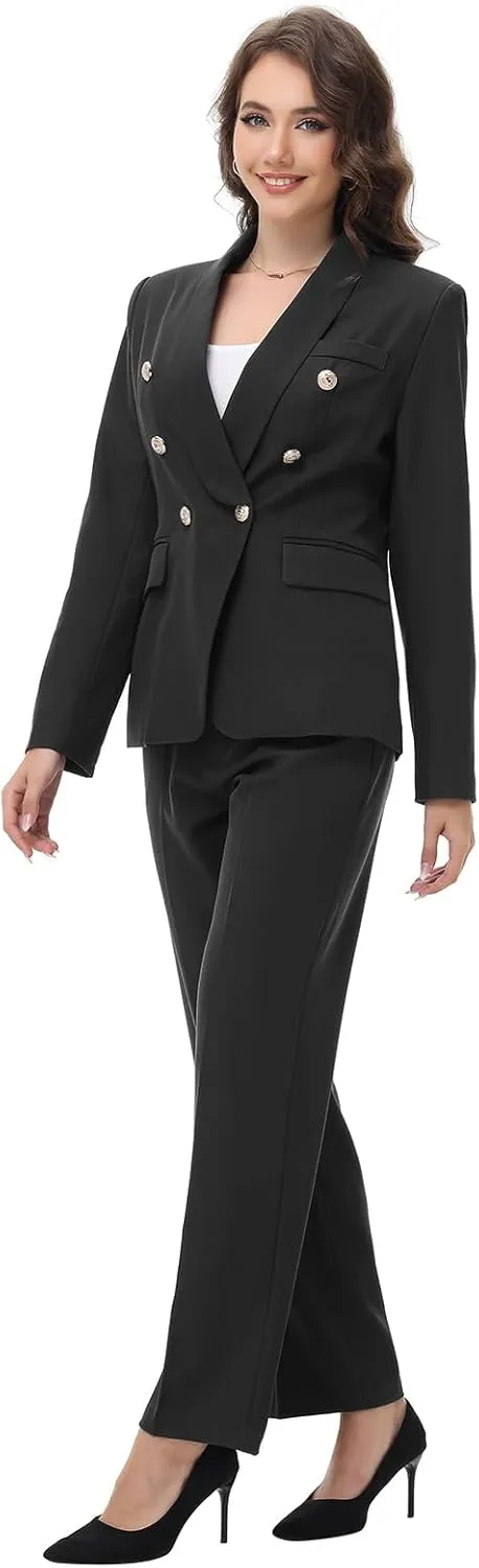 Lamgool Womens Suits 2 Piece Set Shawl Lapel Jacket and Pants Business Casual Outfits