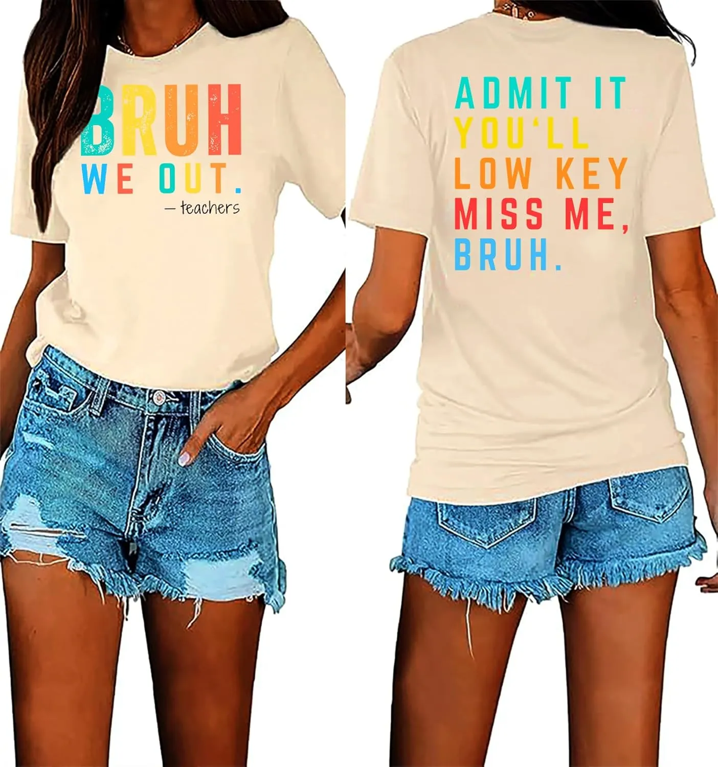 Last Day of School Teacher Shirt:Women Funny Bruh Teacher Tshirt Admit It You'll Low Key Miss Me Bruh End of Year Top