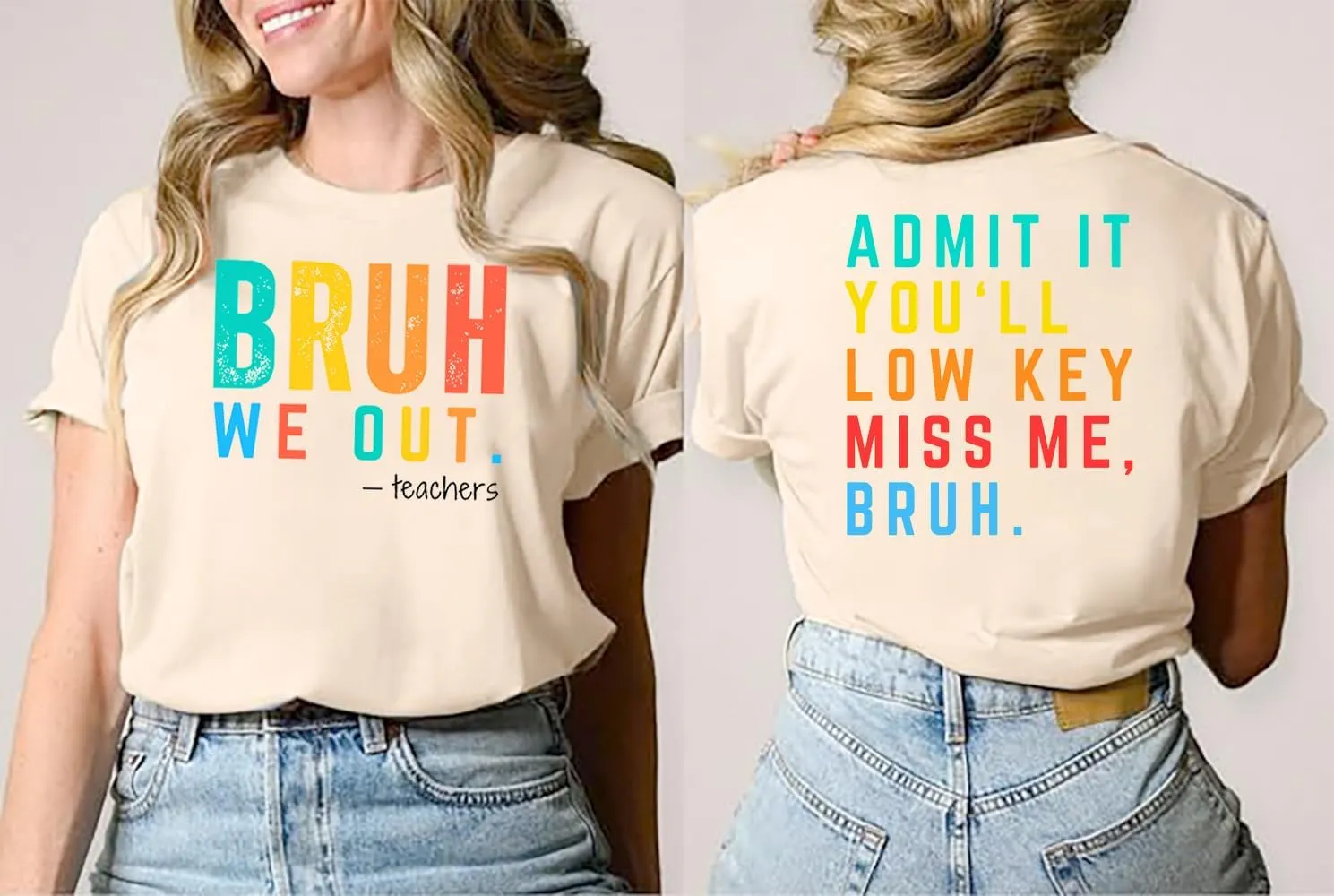 Last Day of School Teacher Shirt:Women Funny Bruh Teacher Tshirt Admit It You'll Low Key Miss Me Bruh End of Year Top