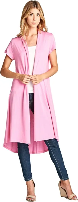 Lightweight Open Front Classic Solid Short Sleeve Cardigan for Women - Made in USA