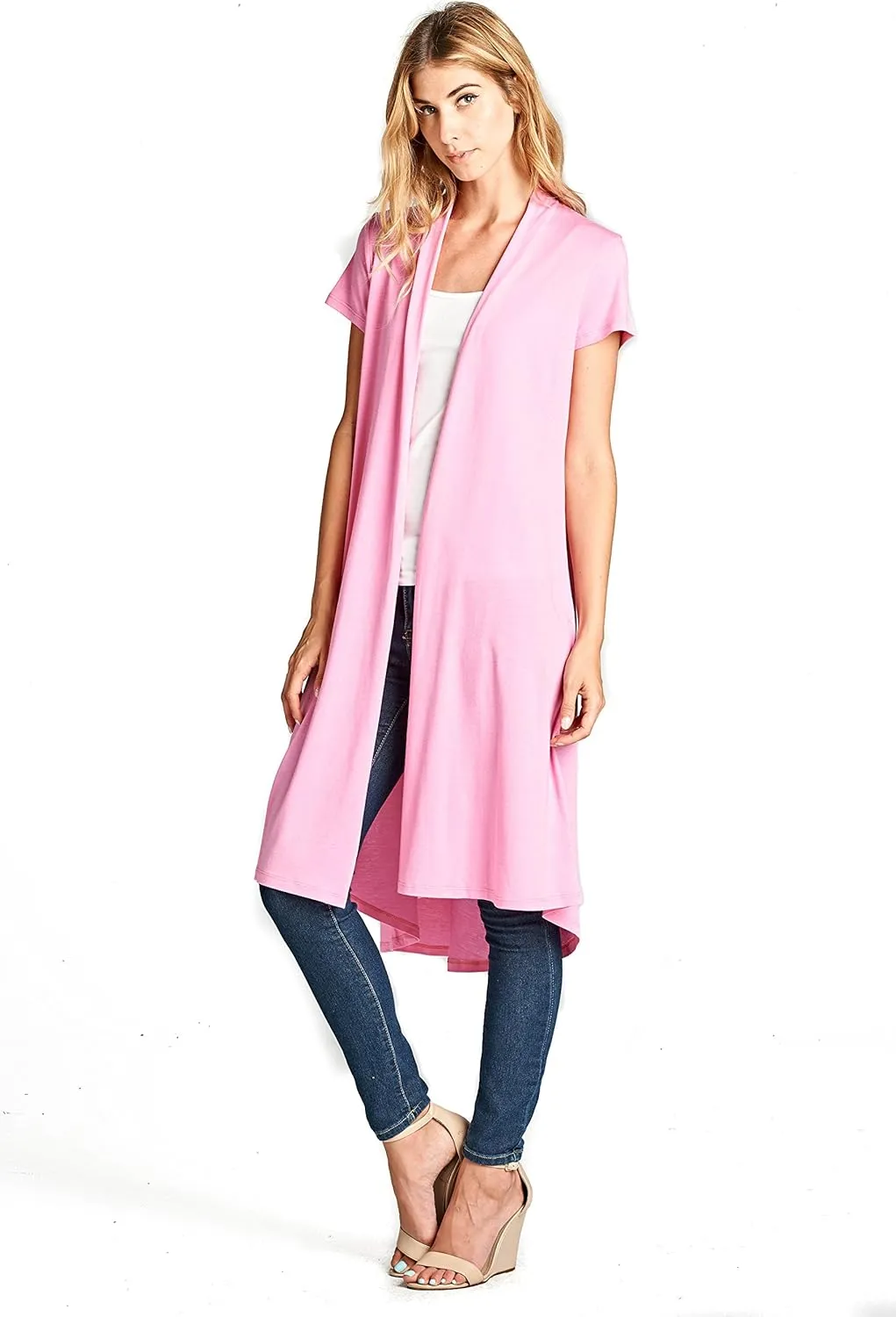 Lightweight Open Front Classic Solid Short Sleeve Cardigan for Women - Made in USA