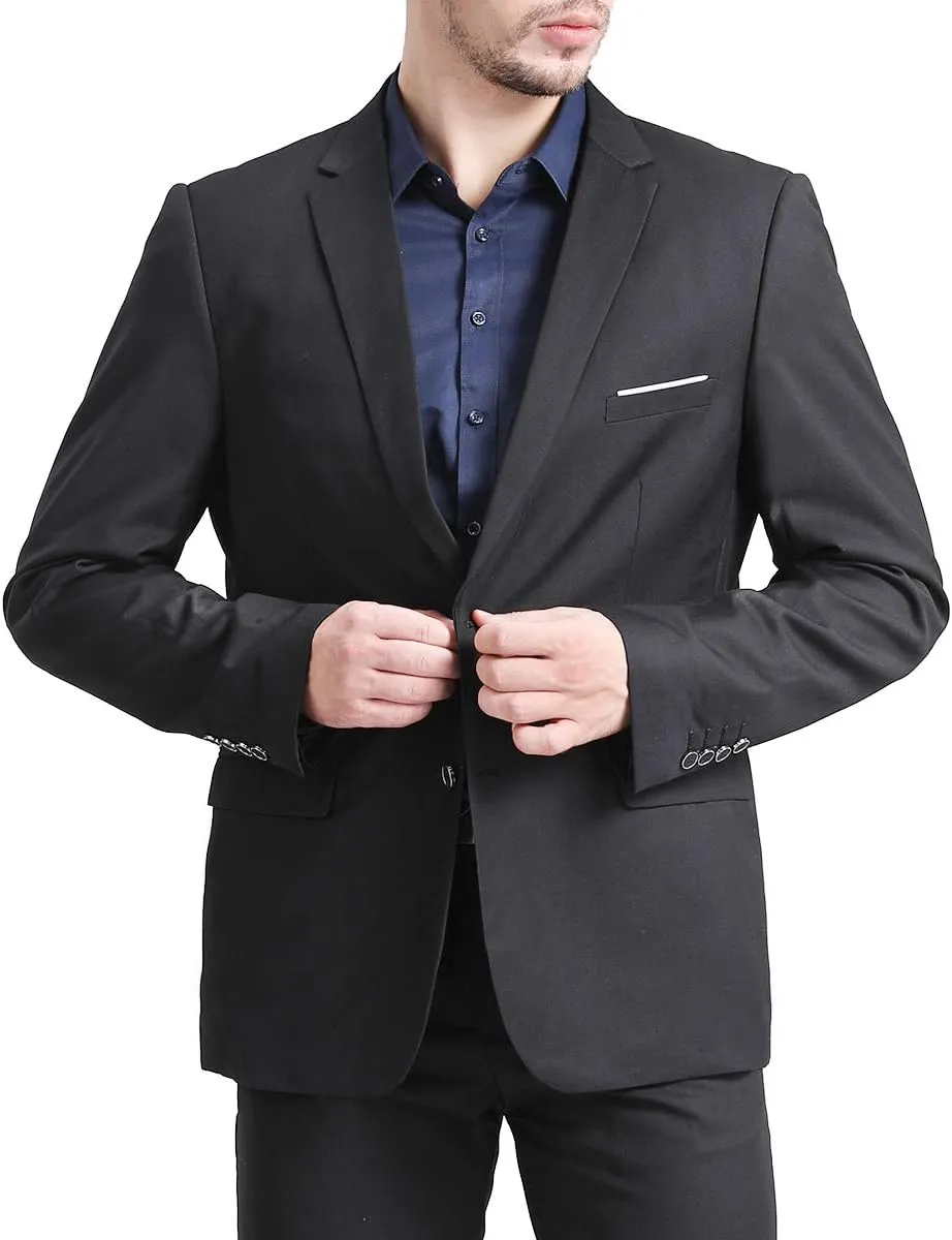 Mens Slim Fit Blazer Jacket Two-Button Notched Lapel Casual Suit Jacket