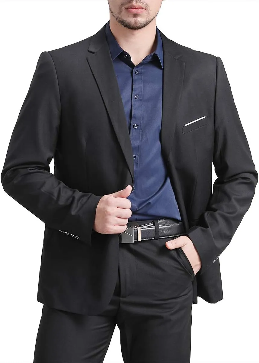Mens Slim Fit Blazer Jacket Two-Button Notched Lapel Casual Suit Jacket