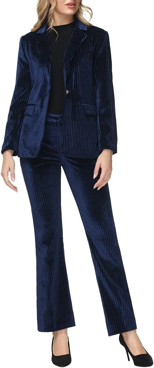 MODFUL Velvet Pant Suits for Women 2 Piece Set Casual Business Office Vintage Trouser-Suit