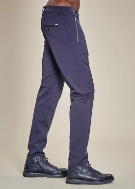 Navy Quilted Tech Vertical Zipper Stretch Pants