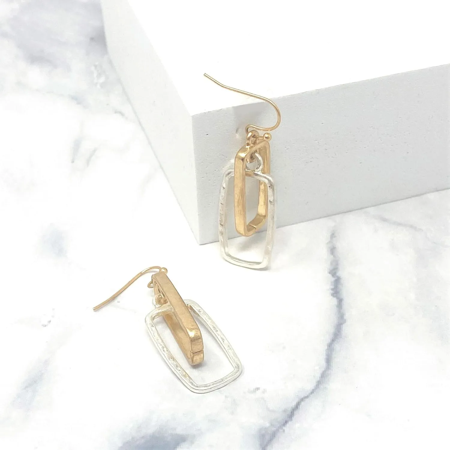 POMINA Lightweight Geometric Gold Silver Two Tone Hammered Dangle Drop Earrings Linked Circle Rectangle Oval Trendy Fashion Dangling Earrings for Women