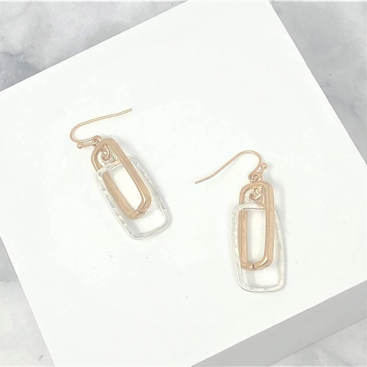POMINA Lightweight Geometric Gold Silver Two Tone Hammered Dangle Drop Earrings Linked Circle Rectangle Oval Trendy Fashion Dangling Earrings for Women
