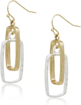 POMINA Lightweight Geometric Gold Silver Two Tone Hammered Dangle Drop Earrings Linked Circle Rectangle Oval Trendy Fashion Dangling Earrings for Women