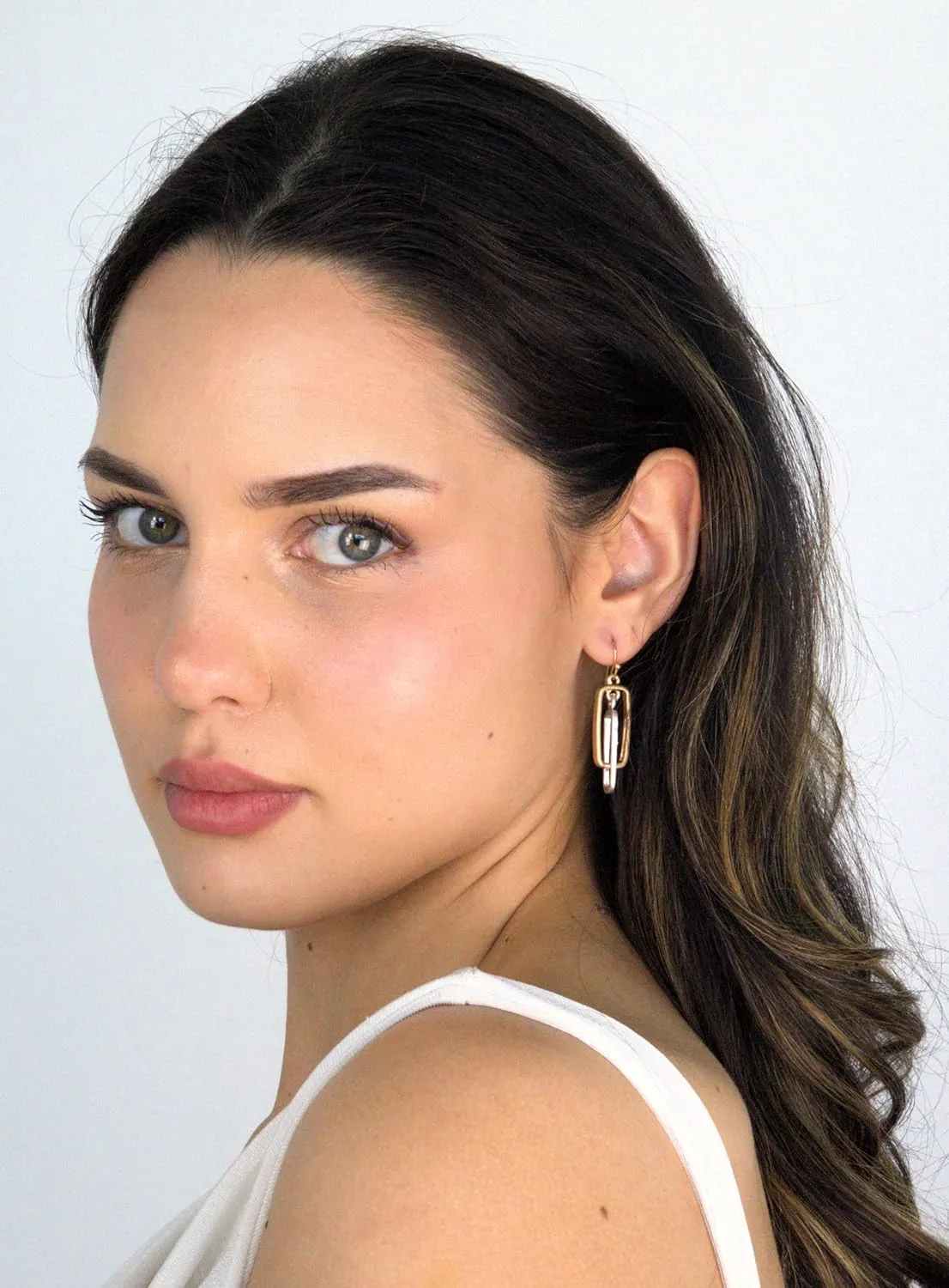 POMINA Lightweight Geometric Gold Silver Two Tone Hammered Dangle Drop Earrings Linked Circle Rectangle Oval Trendy Fashion Dangling Earrings for Women