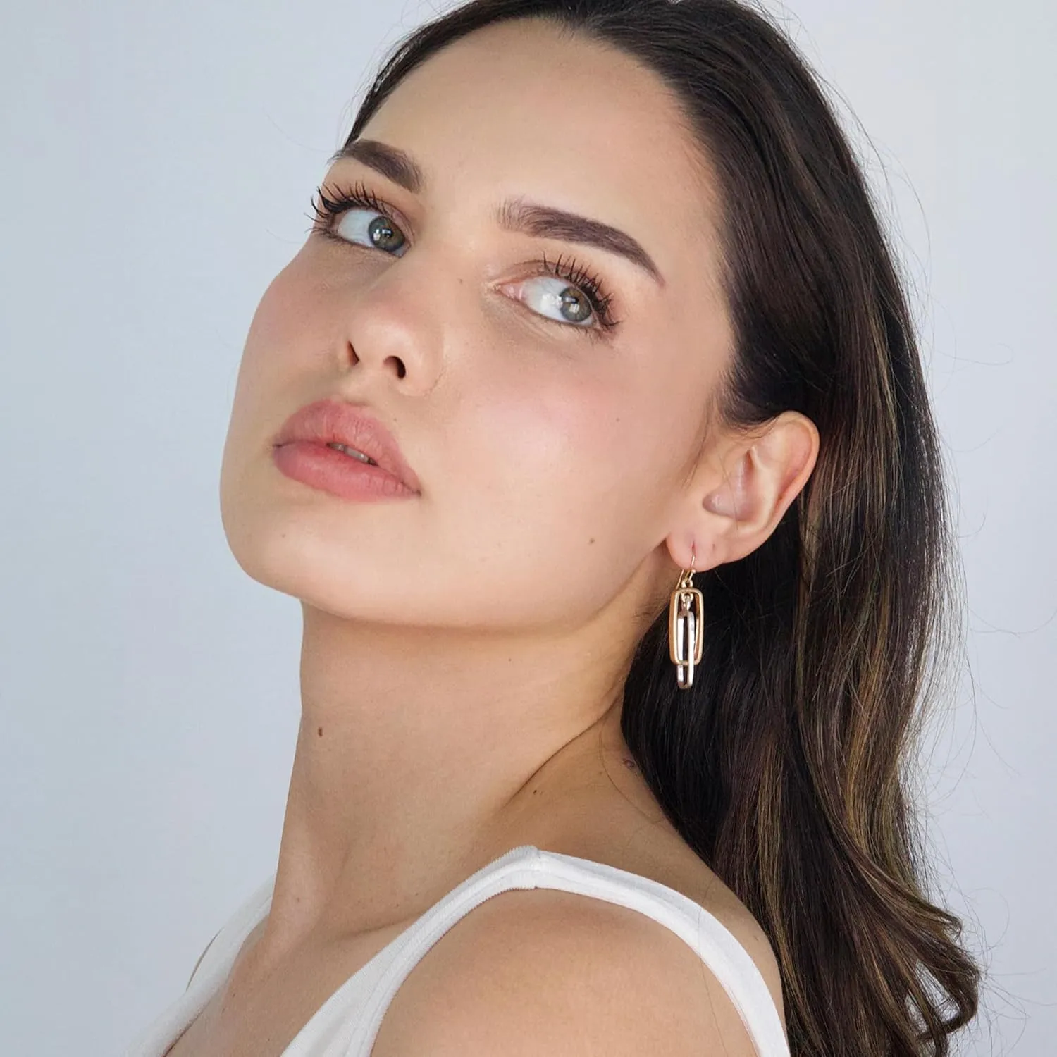 POMINA Lightweight Geometric Gold Silver Two Tone Hammered Dangle Drop Earrings Linked Circle Rectangle Oval Trendy Fashion Dangling Earrings for Women