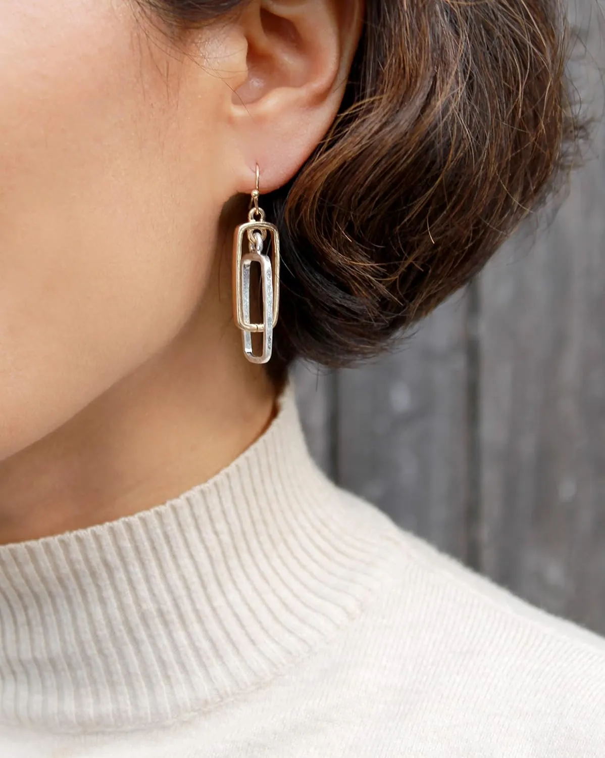 POMINA Lightweight Geometric Gold Silver Two Tone Hammered Dangle Drop Earrings Linked Circle Rectangle Oval Trendy Fashion Dangling Earrings for Women