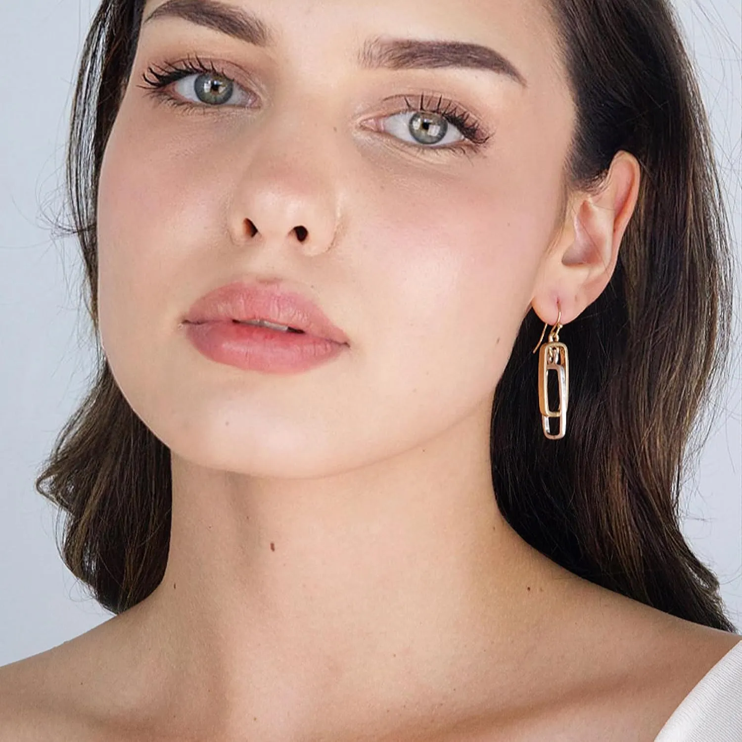POMINA Lightweight Geometric Gold Silver Two Tone Hammered Dangle Drop Earrings Linked Circle Rectangle Oval Trendy Fashion Dangling Earrings for Women
