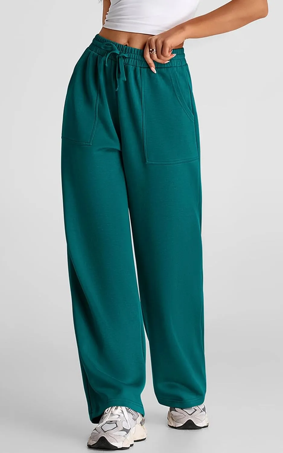 PRETTYGARDEN Womens Wide Leg Sweatpants High Waisted Baggy Lounge Sweat Pants Drawstring Athletic Flared Joggers with Pockets